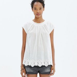 White Madewell eyelet hem stitched peasant top